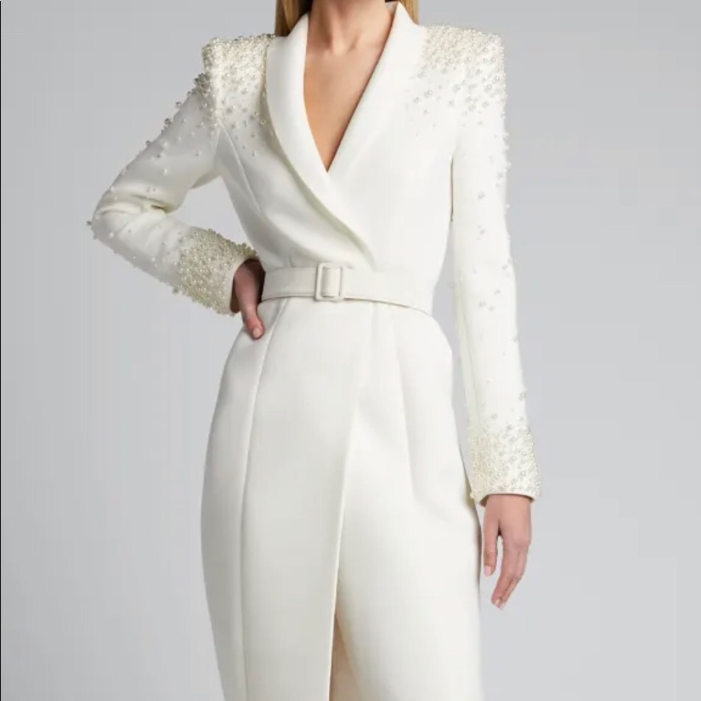 BADGLEY MISCHKA COLLECTION Embellished Long-Sleeve Scuba Coat Dress size 8